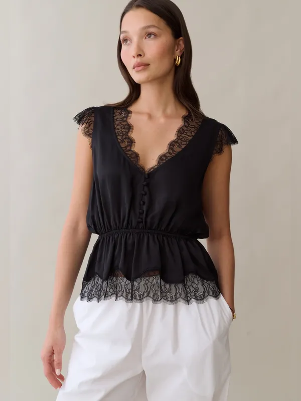 NWT Sorella Yada Silk Top size XS Black lace blouse Alexis Few Moda - Image 3