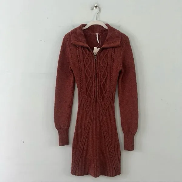 NWT Free People Mont Blanc Red‎ Jasper Cable Knit Sweater Mini Dress - Image 5