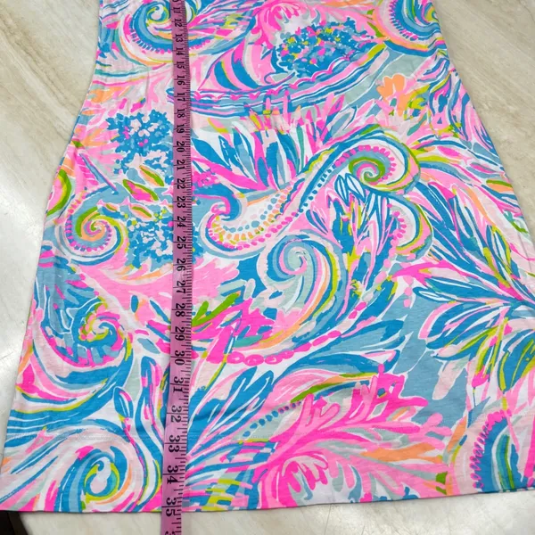 Lilly Pulitzer Pink Blue Floral Shift Dress Short Sleeve Knit Boat Neck Size M - Image 6