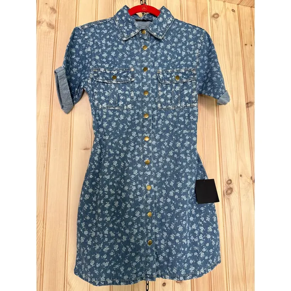 NWT Lulus Renske Light Wash Floral Print Denim Mini Dress Night Out Size XS - Image 2