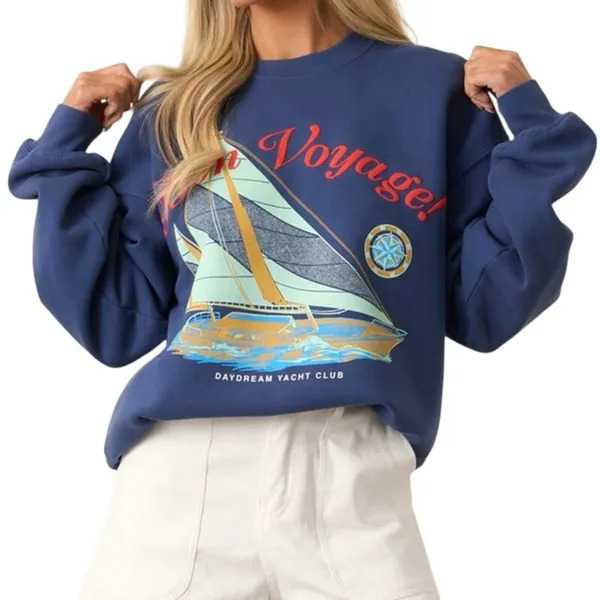 DAYDREAMER Bon Voyage BF Sweatshirt in Washed Indigo, Size Small New without Tag - Image 7