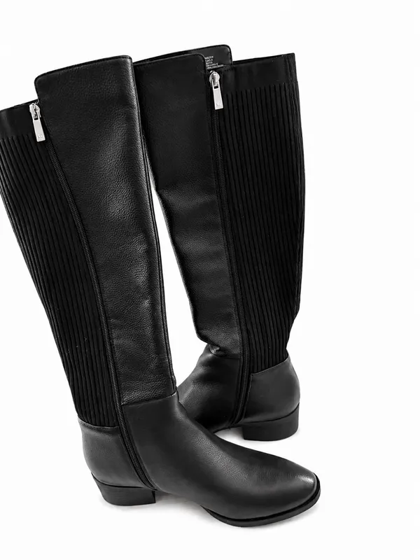 Kenneth Cole Levon Black Rib Knit Leather Knee High Riding Boots 9 - Image 2