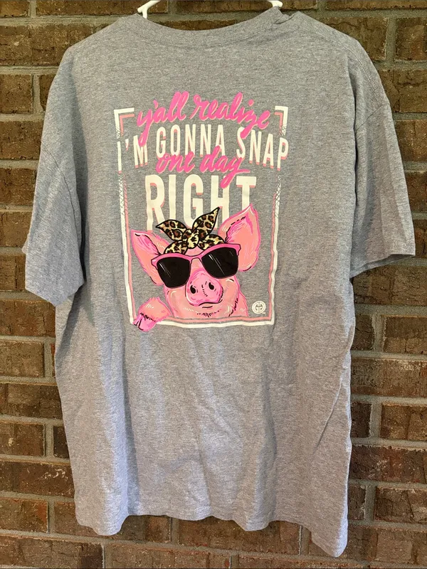 Gray Short Sleeve Graphic Tee with Pink Accent by Gildan Girl - Image 2