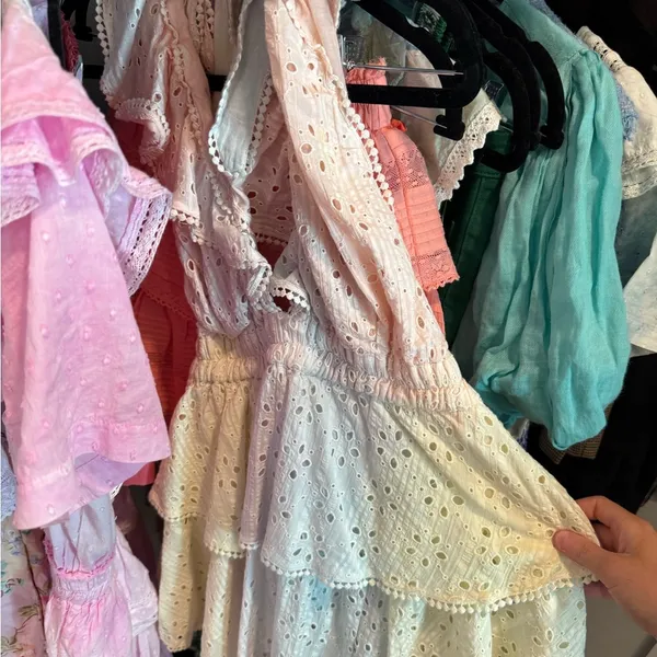LoveShackFancy Pastel Pink, Purple, Blue, Yellow Eyelet mini dress - Image 4
