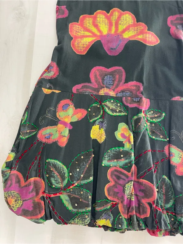 DESIGUAL floral printed funky bubble hem artsy dress embellished with sequins - Image 9