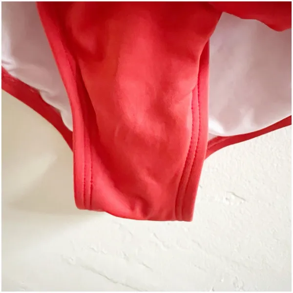 Michael Kors One Peice Faux Wrap Swimsuit Gold Tone Ring Accent Size 10 Orange - Image 10