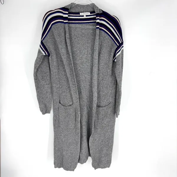 Heartloom‎ Open Cardigan Duster Sweater Grey with Stripes Size Small - Image 2