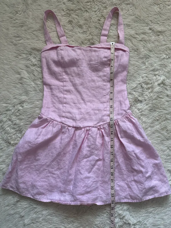 Abercrombie & Fitch Dress 100% Linen Drop Waist Mini Built In Shorts Pink Sz L - Image 11