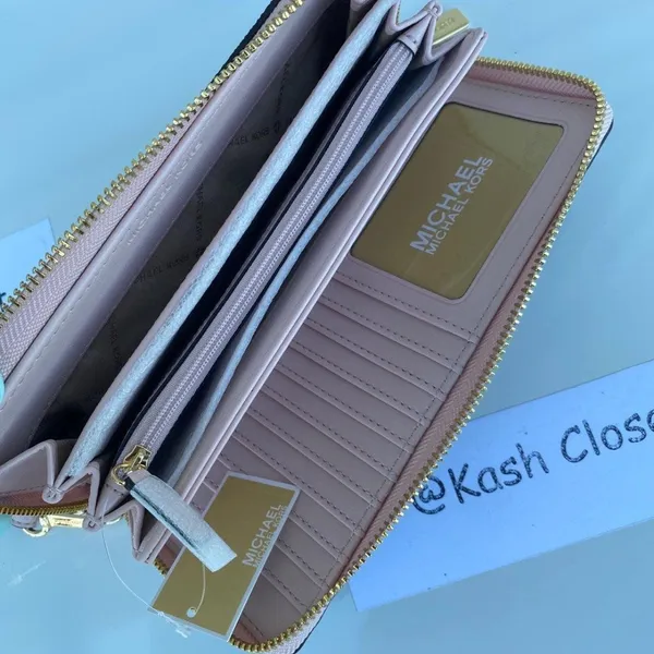 Michael Kors Powder BlushBrown Wristlet Travel Continental Large Wallet - Image 4