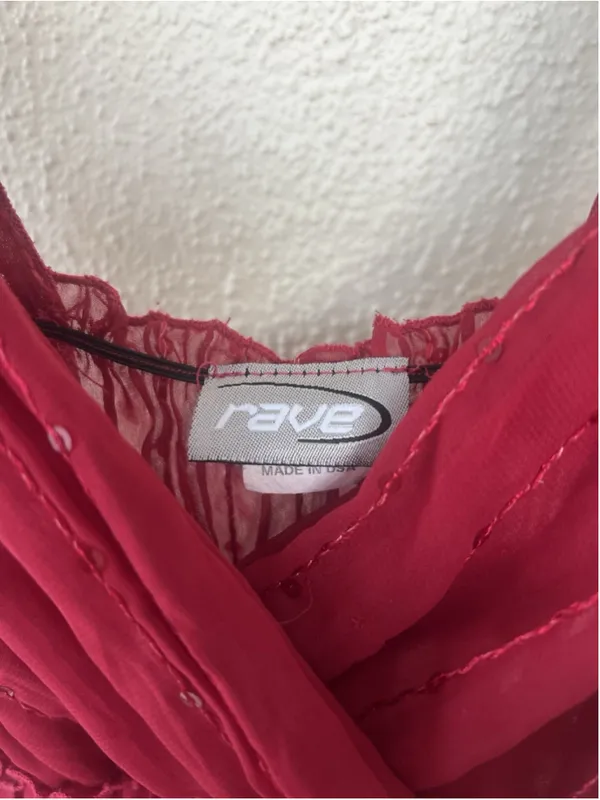 VTG Y2K Rave Sheer Sequin Embellished Handkerchief Babydoll Top 2XS Red USA Club - Image 3
