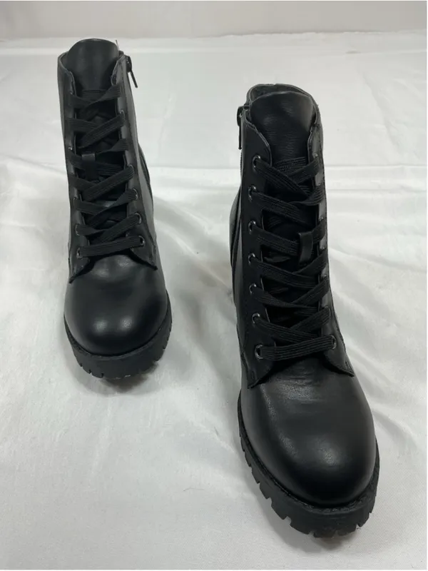 Womans New Bamboo Chief Combat Ankle Boots Size 9 Black - Image 2