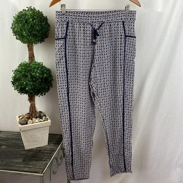 Anthropologie Hei Hei Blue White & Red Print Casual Pants M - Image 2