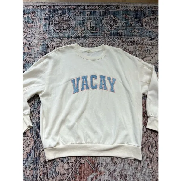 Z Supply Evereve Vacay Sweatshirt Crewneck Pullover Cream White Blue Size Small - Image 7