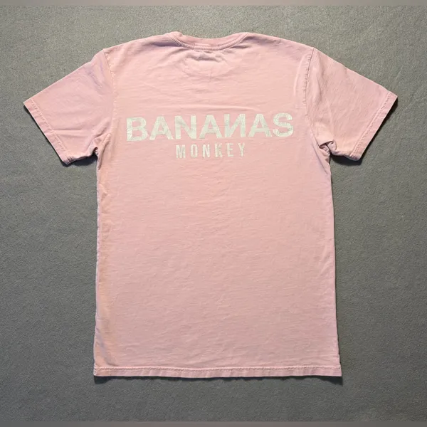 Bananas Monkey Graphic T Shirt Womens Small Pink Streetwear Tee Cotton - Image 2