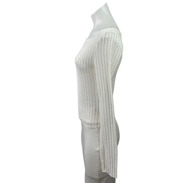 Edikted Womens White Ribebd Knit Boat Neck Long Sleeve Crop Sweater Top Size M - Image 2