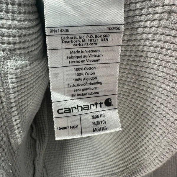Carhartt Womens M Relaxed Fit Heavyweight Waffle Knit Thermal Hoodie Gray Cotton - Image 5