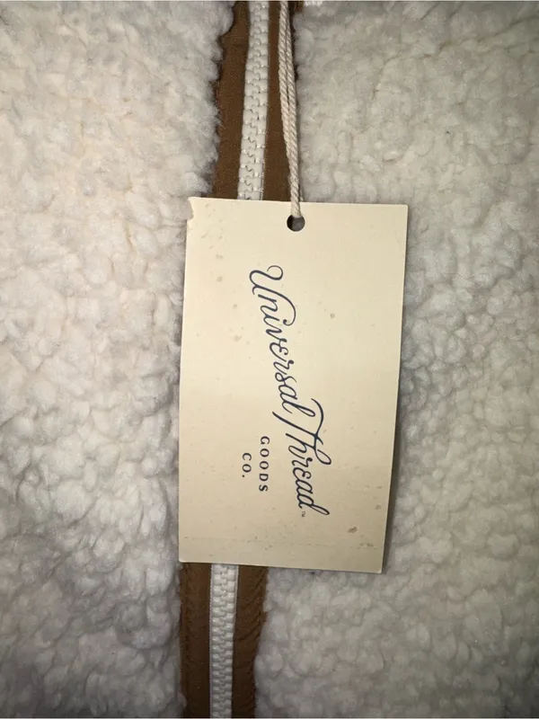 Universal Thread Cozy Cream Full Zipper Sherpa Jacket with Tan Details Sz XS - Image 2