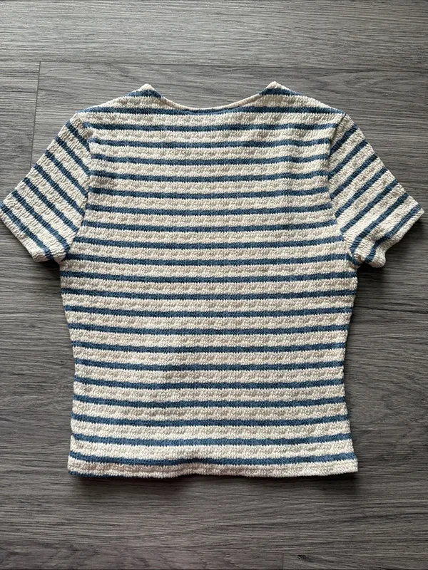 Lulus Blue & Cream Striped Short Sleeve Knit Tee size M - Image 5