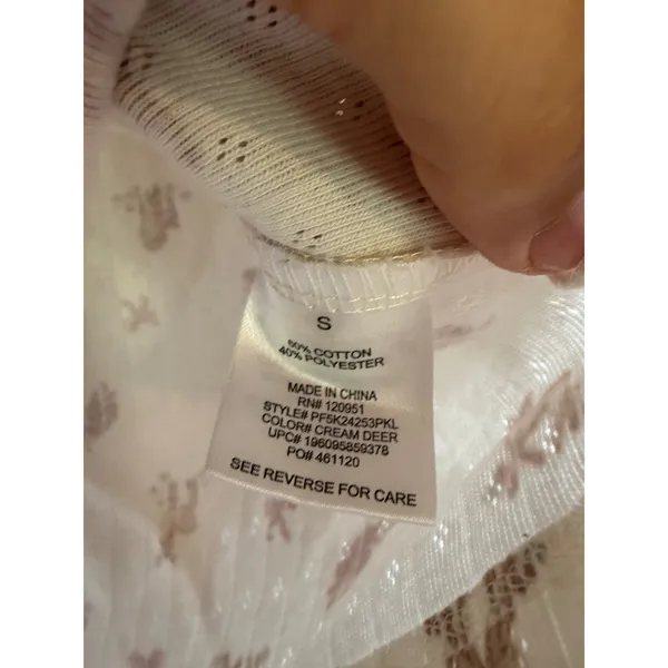 Pink Republic Cream Deer Bow Pointelle‎ Knit Henley Long Sleeve Top Small - Image 3