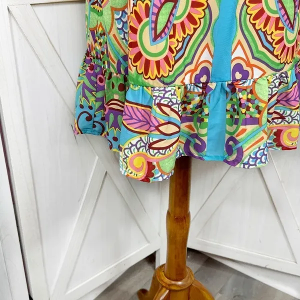 Jade‎ Melody Tam Multi Floral Print Ruffle Hem Tunic Halter Dress Medium - Image 6