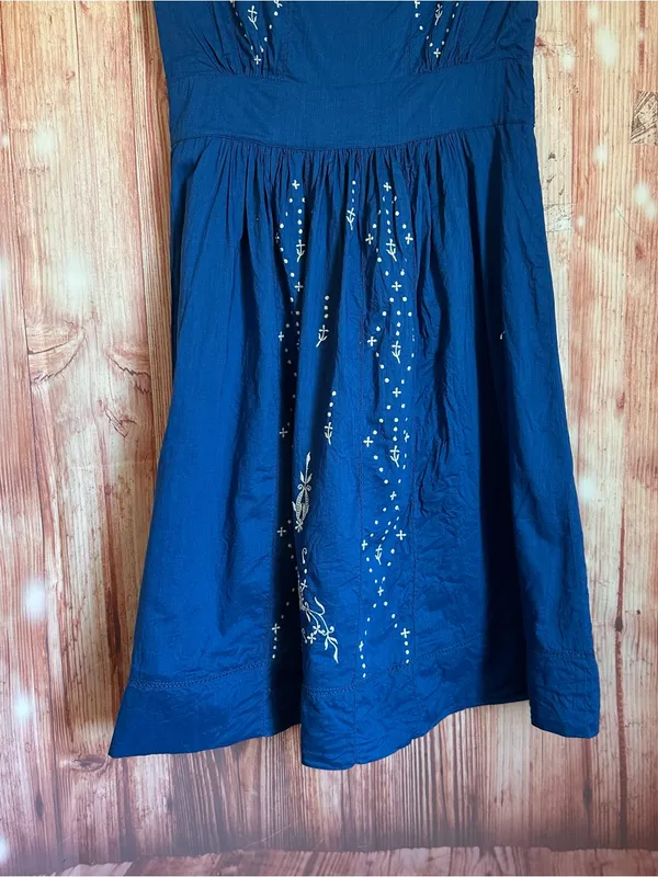 Anthropologie Lil Blue Scoop Neck White Embroidered Cap Sleeve Mini Dress Sz 4 - Image 12