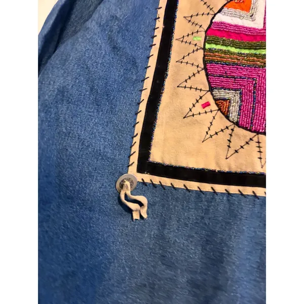 Vintage Denim‎ Jacket Women's Small Embroidered Southwestern Collar Zip Up Small - Image 5
