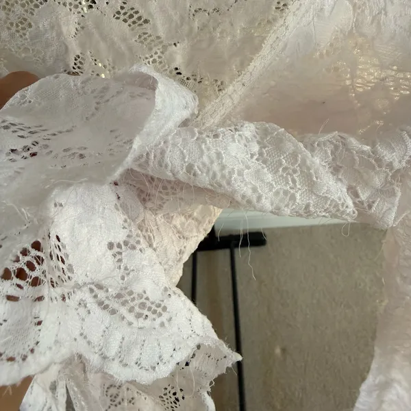 SHEIN Ruffle Trim Belle Sleeve Tie Front Lace Crop Top - Image 3