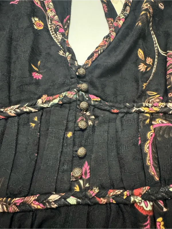 Anthropologie Black Paisley Boho Maxi Dress Floral Tiered - Image 13