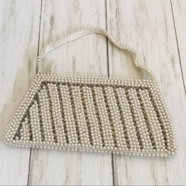 White Faux Pearl Bridal Bag Vintage - Image 9