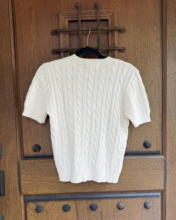 Ralph Lauren Off White Cable-Knit Short-Sleeve Sweater Top Size M - Image 5