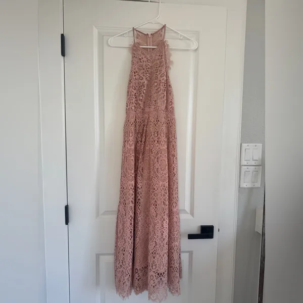 ASOS Blush Pink Lace Midi Dress Open Back Pinny Bodice Women’s 4 NWT - Image 3