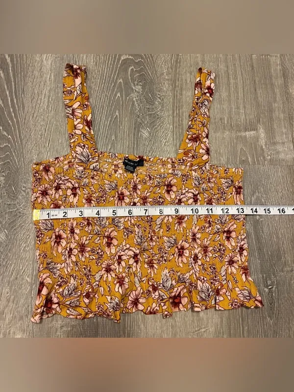 American Eagle Cropped Floral Sleeveless Shirt Smocked Tank Top Size S NWT Boho - Image 2
