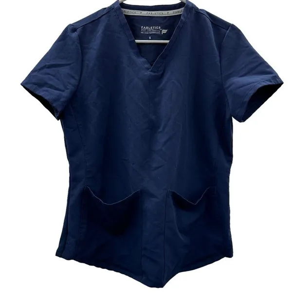 Fabletics Method 2-Pocket Scrub Top in Navy Blue Size S - Image 3