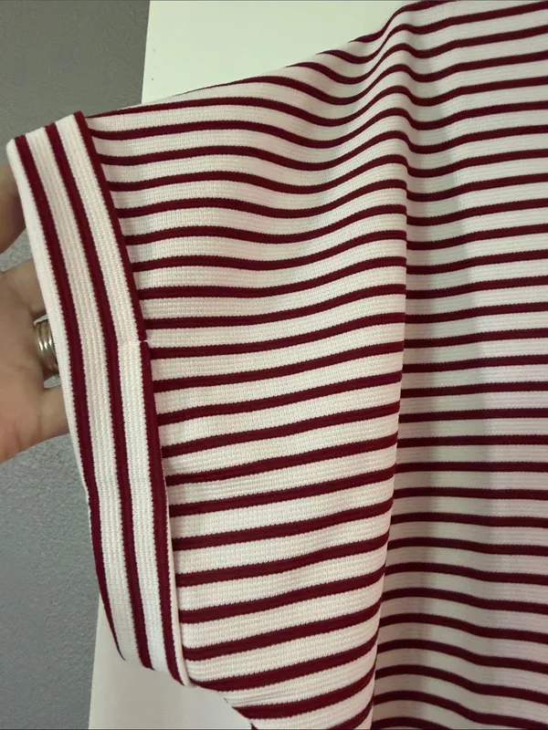 Zenana Outfitters Burgundy & White Striped Cropped Polo Tee and shorts set - Image 3