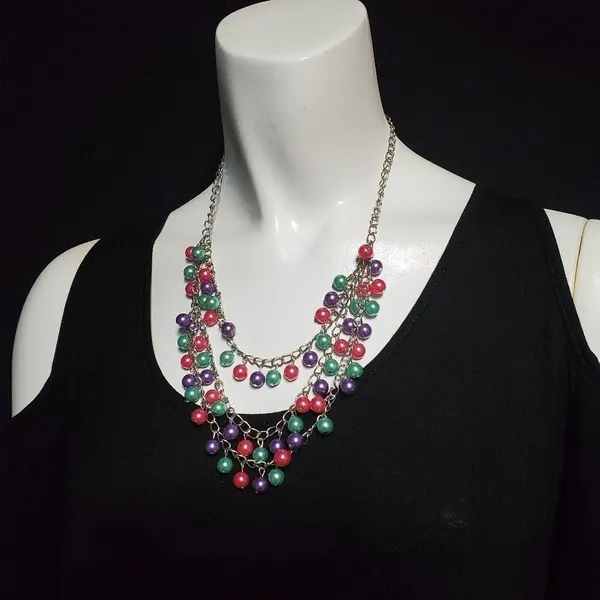 Paparazzi Chicly Classic Pink, Purple, & Green Multilayer Necklace - Image 2