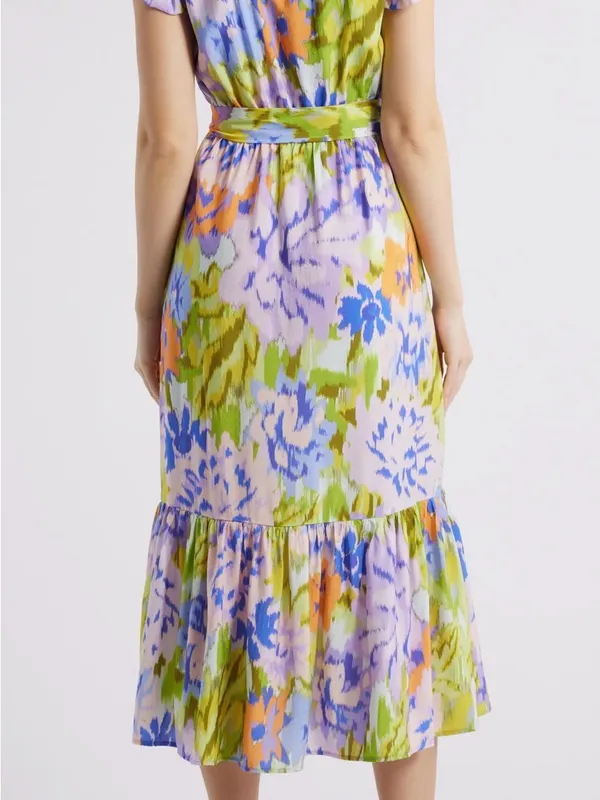 Sam Edelman Print Wrap Front Flutter Sleeve Midi Dress - Image 2