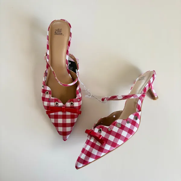 Wild Fable Lysandra Gingham Eyelet Kitten Heels Women's 8 Red & White NWT - Image 7