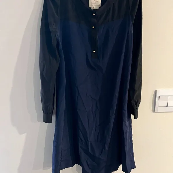 Kate Spade 100% Silk Colorblock Black Blue Popover Shift Career‎ Dress size 8 - Image 10