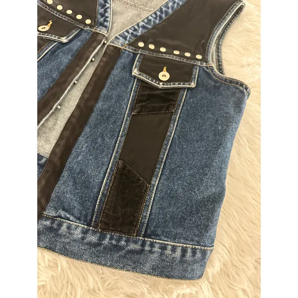 Street Wear Carole Little Denim Studded Vintage Vest sz L Large‎ - Image 5