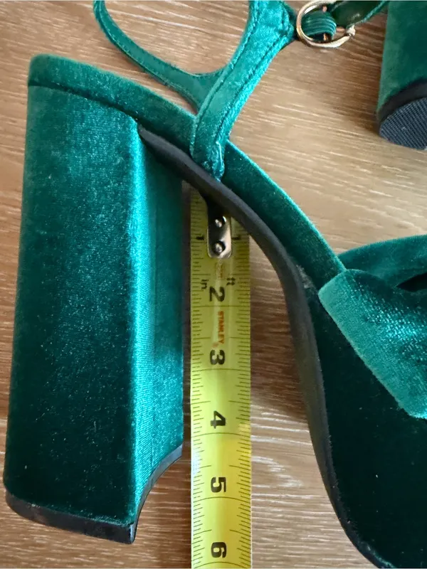 Primark Green Velvet Platform Block Heels gently used - Image 12