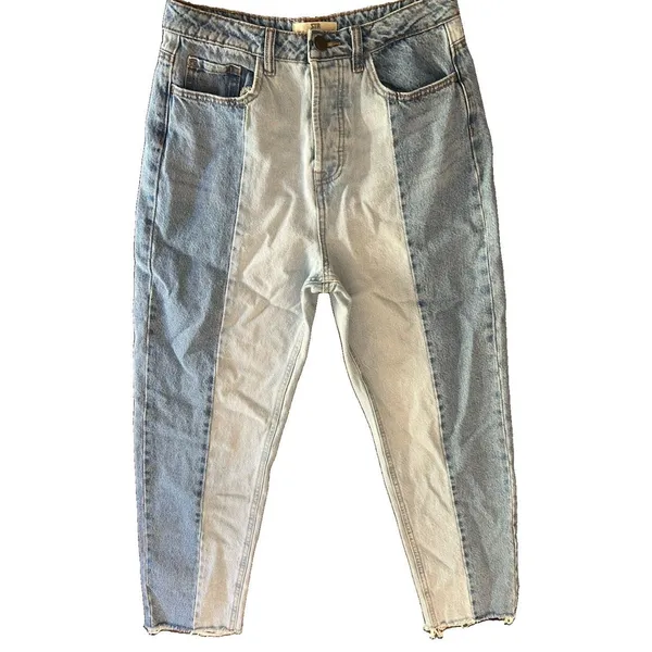 Stradivarius STR Two Toned Denim Jeans Raw Hem Women Sz 6 90s Inspired Straight - Image 2