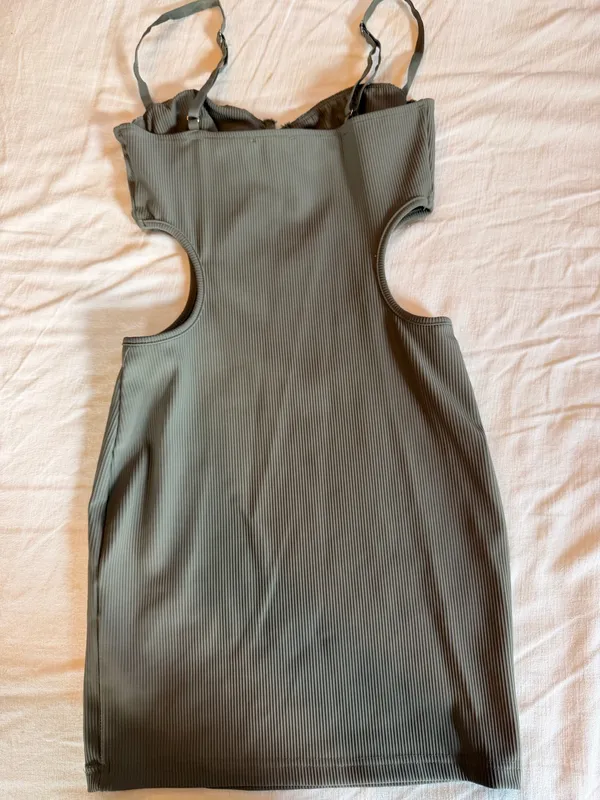 Edikted Olive Ribbed Cutout Bodycon Mini Dress Underwire Bust - Image 3