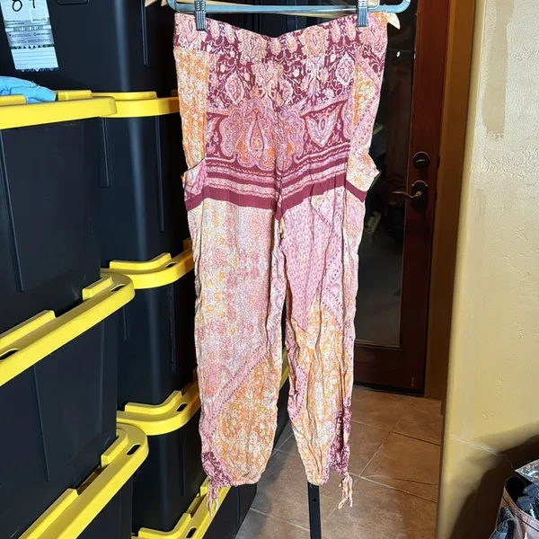 Free People Begonia Balloon Pants Boho Patchwork Harem Cropped Rayon Size Small - Image 10