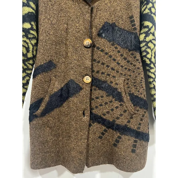 Boutique Women’s Art to wear Funky Boho Fuzzy Cardigan Acrylic Green Brown Black S - Image 6