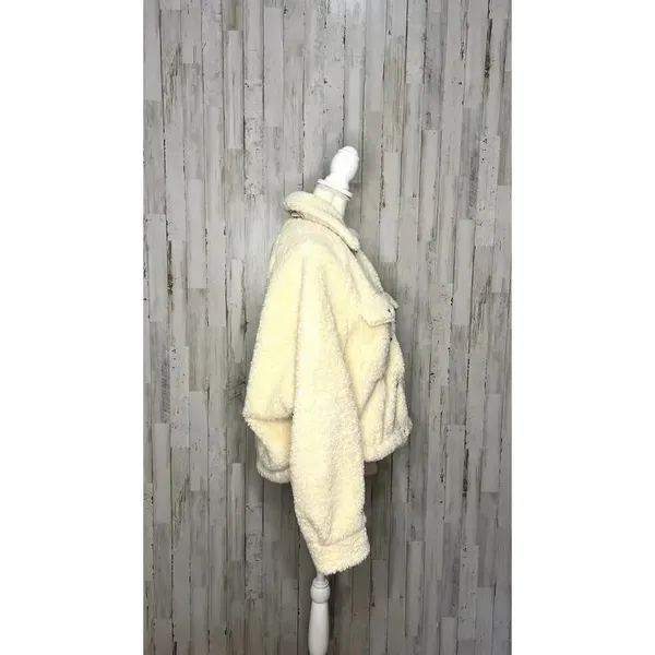 We The Free Teddy Swing Jacket‎ Ivory Size M Cropped Button Front Cozy Casual - Image 3