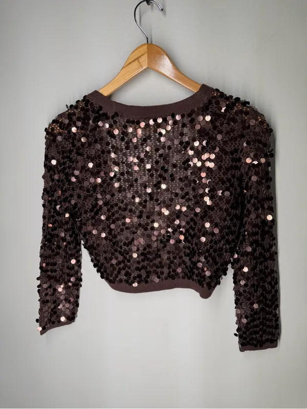 NEW Vintage Y2K‎ McBling Brown Oversized Paillette Sequin Shrug Bolero 2000s - Image 8