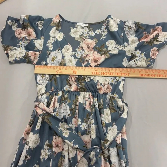 Baltic Born Dusty Blue Floral Maxi Dress V-Neck Flutter Sleeve Wedding Guest M - Image 10