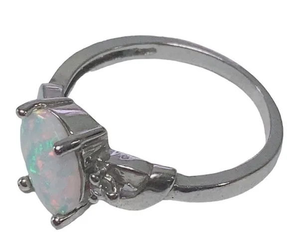Oval Shape Opal Silvertone Ring 7.75 - Image 3