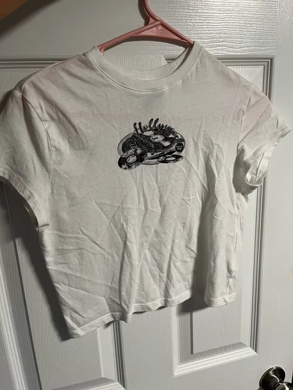 Divided H&M Crop Top White Short Sleeve Graphic Hollywood S Tee - Image 3