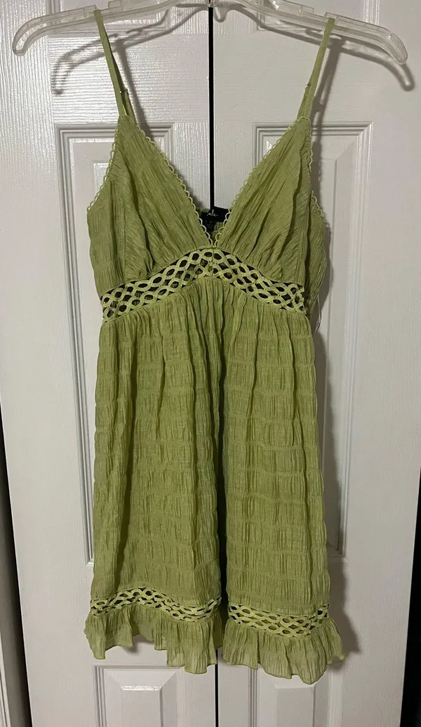 Lulus Adored Endlessly Light Green Smocked Crochet Lace Mini Dress NWT Size S - Image 6